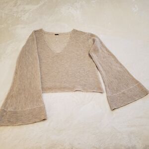 FREE PEOPLE Women's Starman V Pullover Sweater Top Ribbed Beige Size Medium